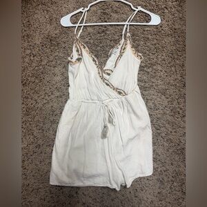 American Eagle Cream Sleeveless Romper with Tassel Tie